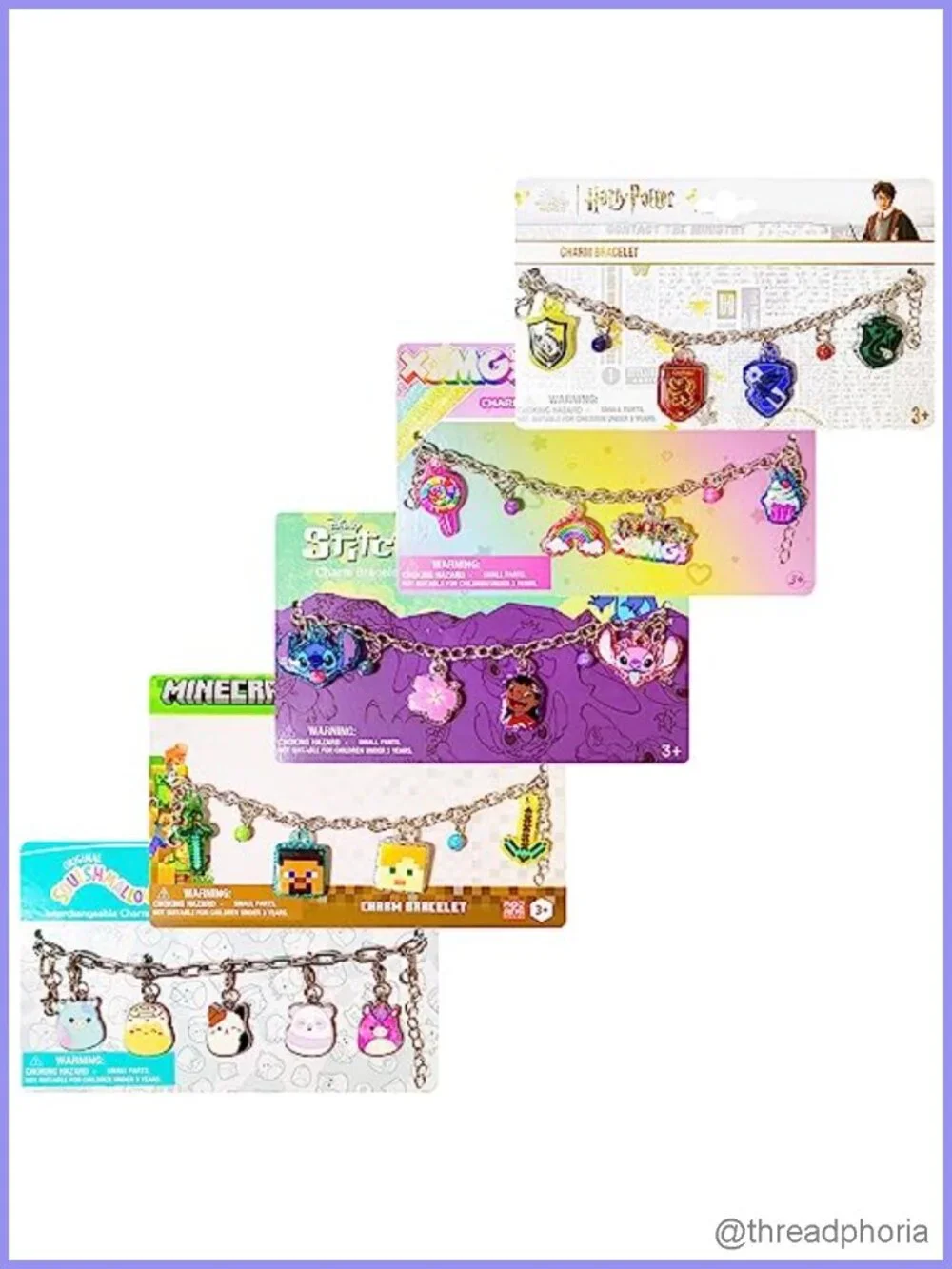 Harry Potter Charm Bracelet for Girls and Boys, Plastic Chain, 7 Inch, 4 Charms